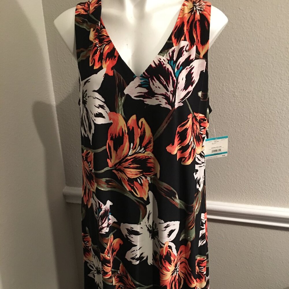 Ann Klein Floral Sleeveless Dress Large = Showstopper Car1 Box